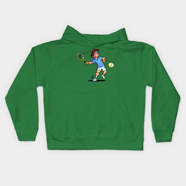 Tennis player hitting a forehand Kids Hoodie by Cardvibes